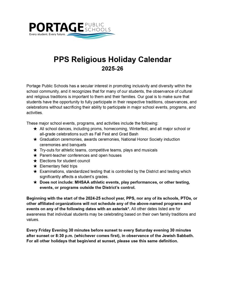 Portage Public Schools MI Calendar 25-26 Revised [pdf] - EduCounty