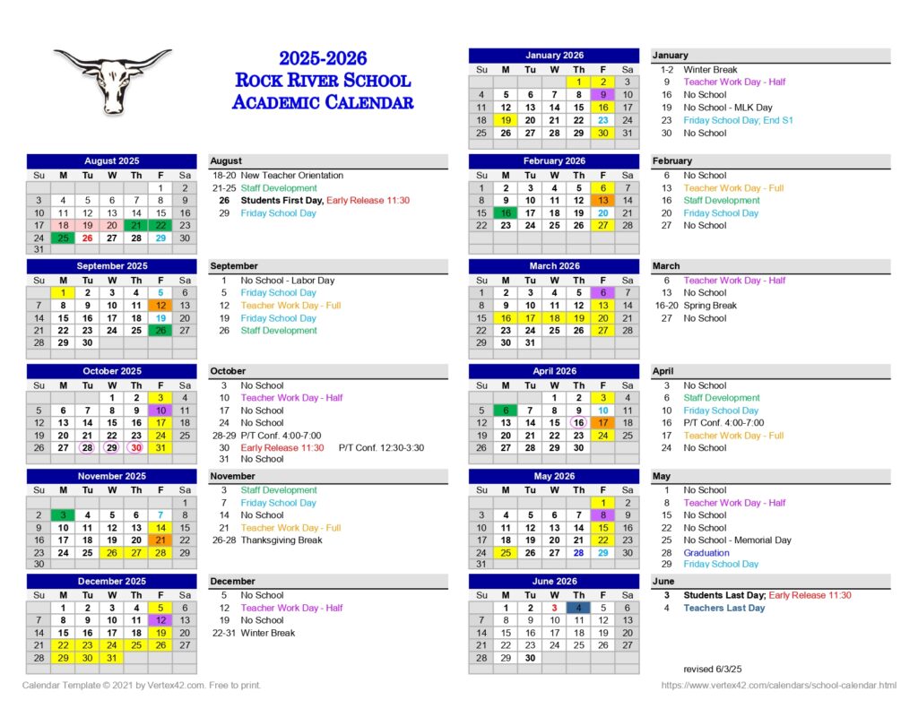 Rock River School wy calendar
