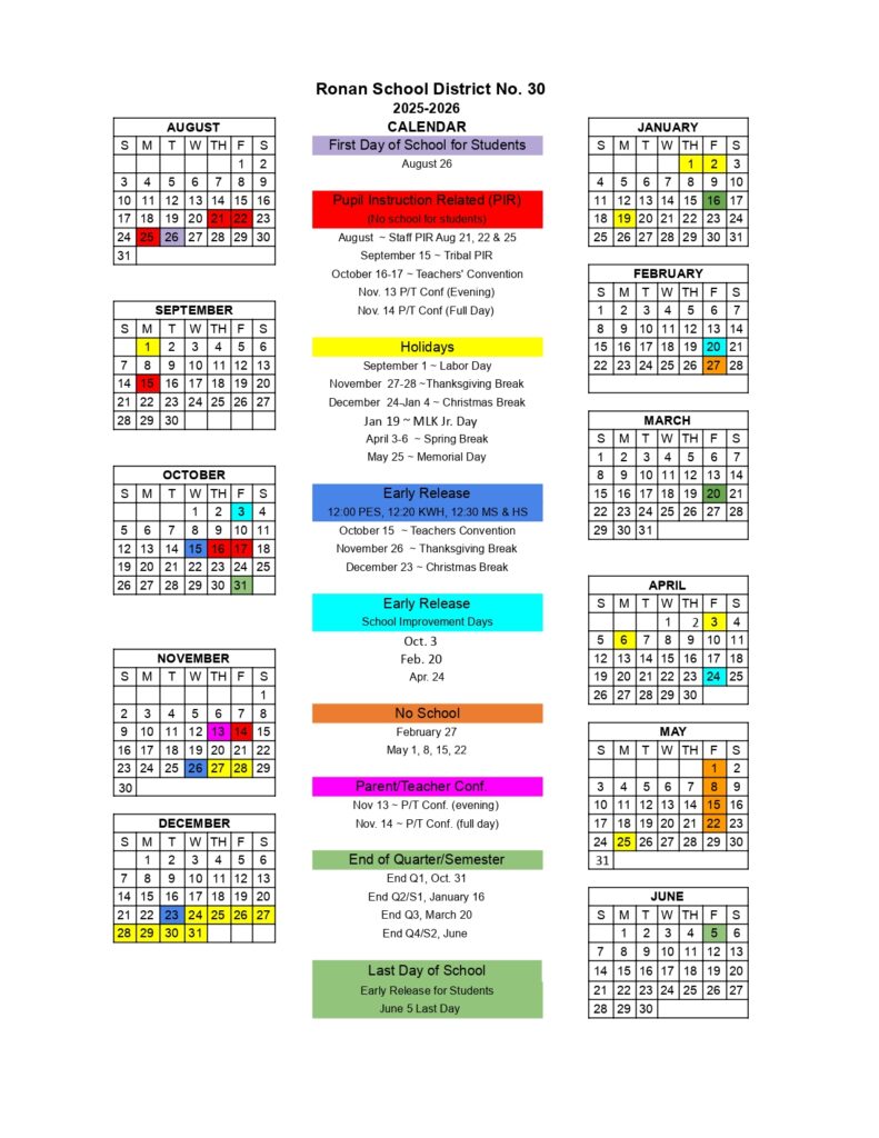 Ronan SD30 calendars