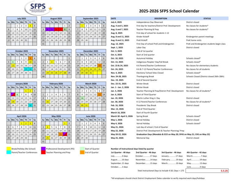 Santa Fe Public Schools NM Calendar 25-26 Revised [pdf] - EduCounty