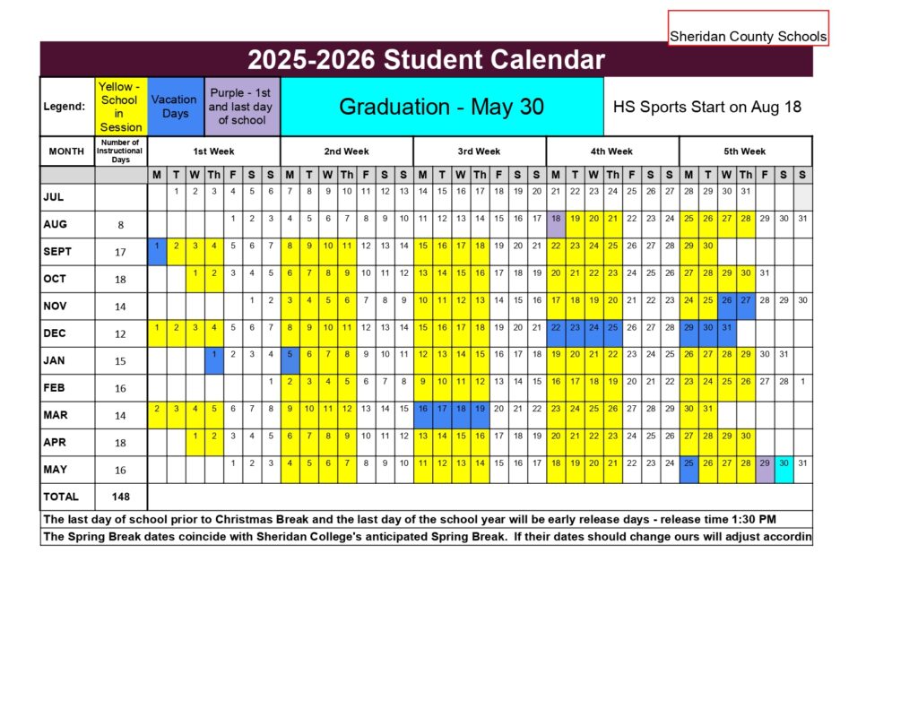 Sheridan County Schools 25-26 Calendar