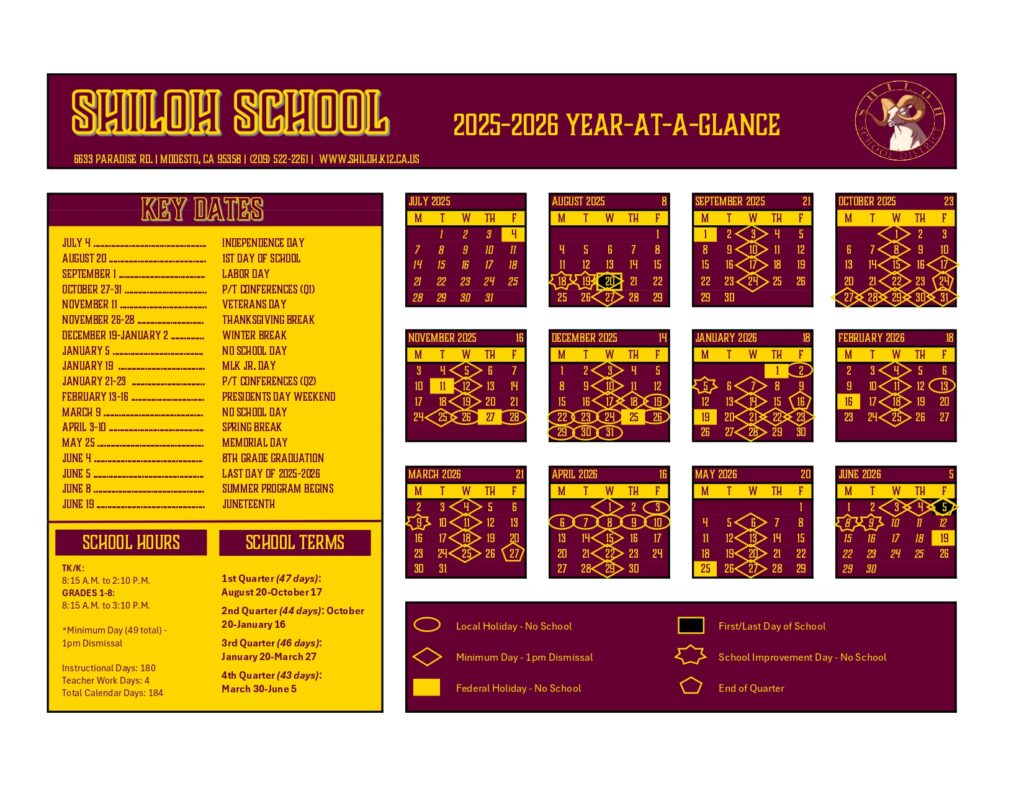 Shiloh Elementary School District calendar
