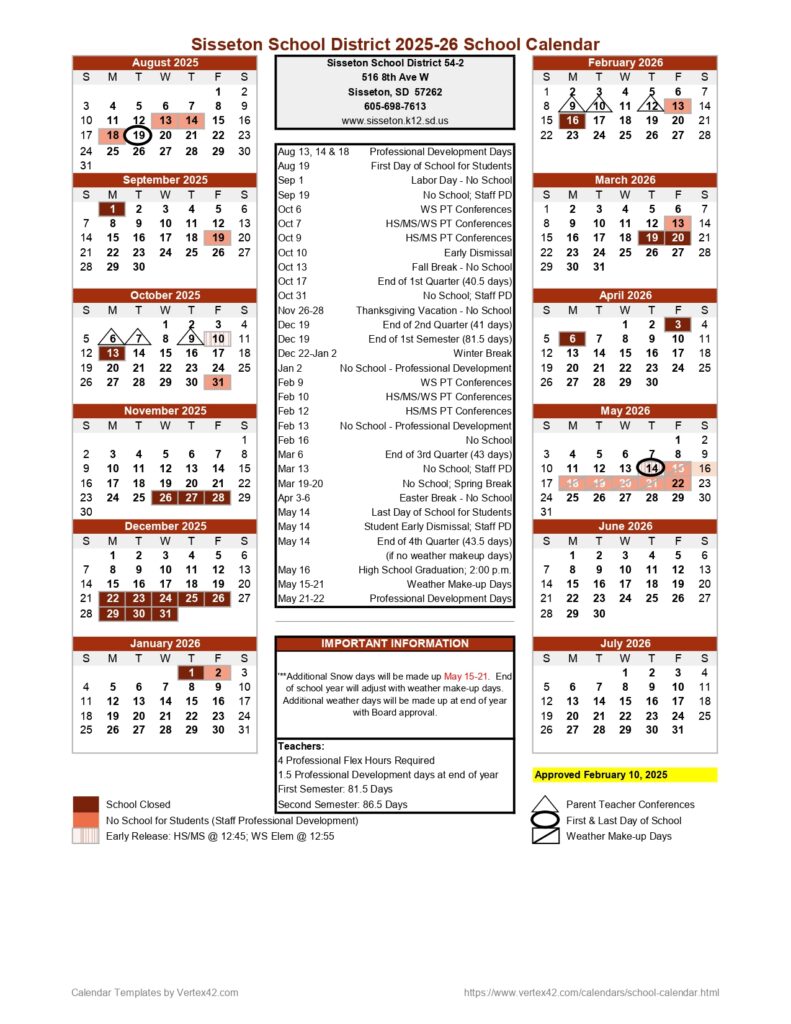 Sisseton School District sd calendar