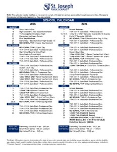 St. Joseph Public Schools 25-26 calendar