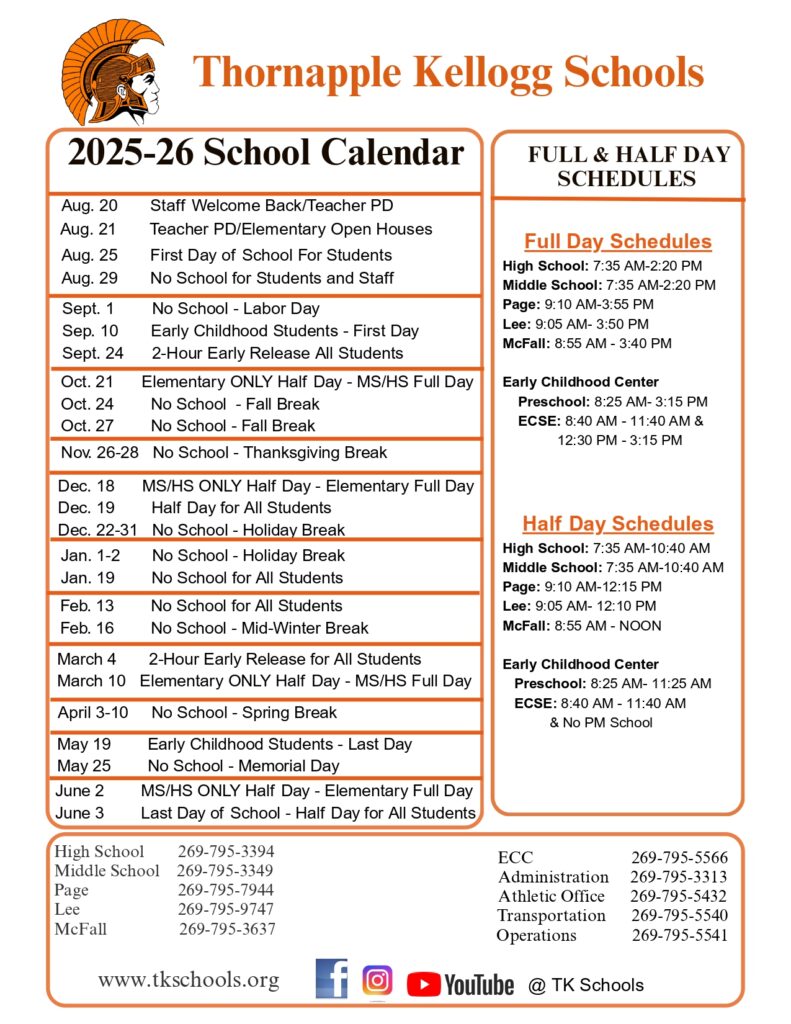 Thornapple Kellogg Schools calendar