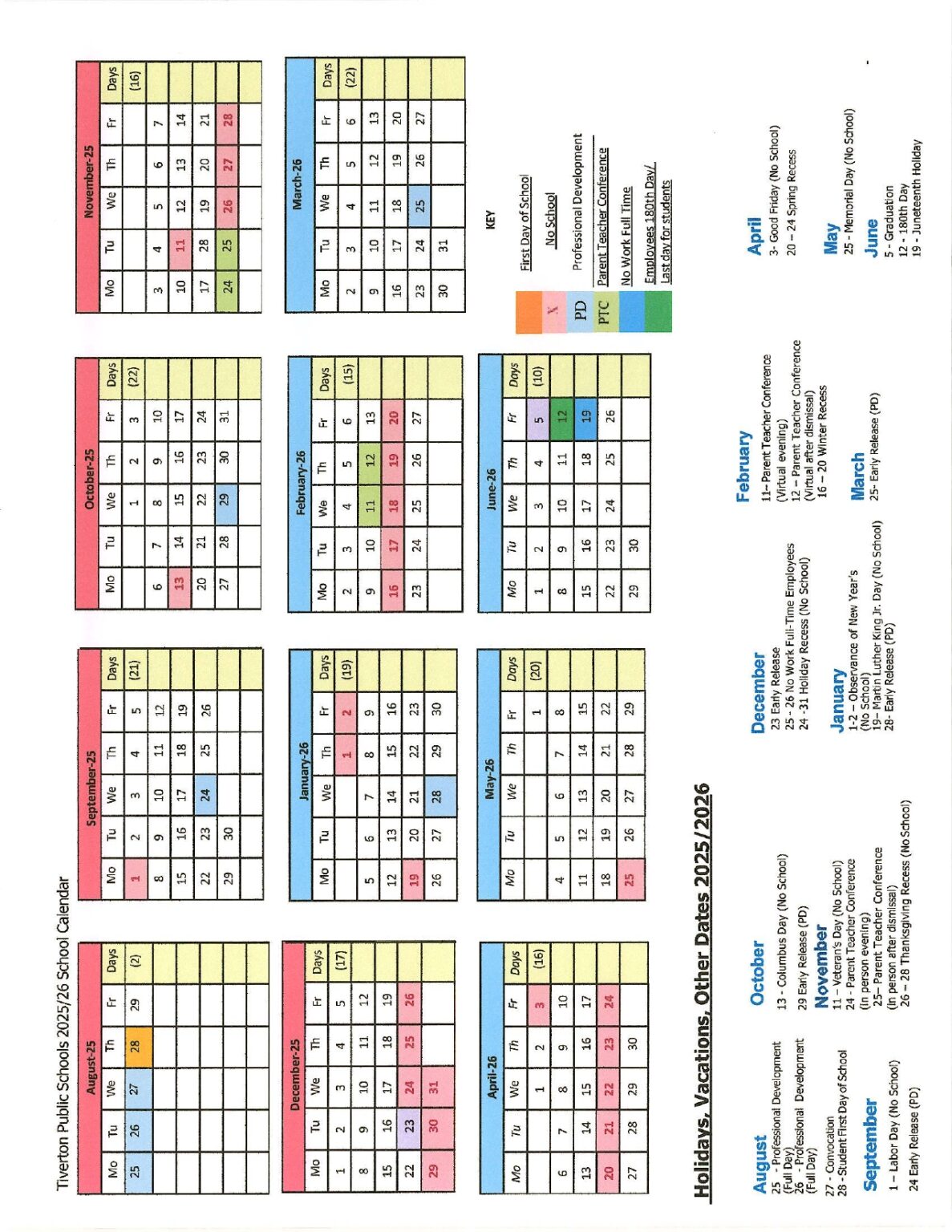 Tiverton School District RI Calendar 25 26 Revised pdf EduCounty
