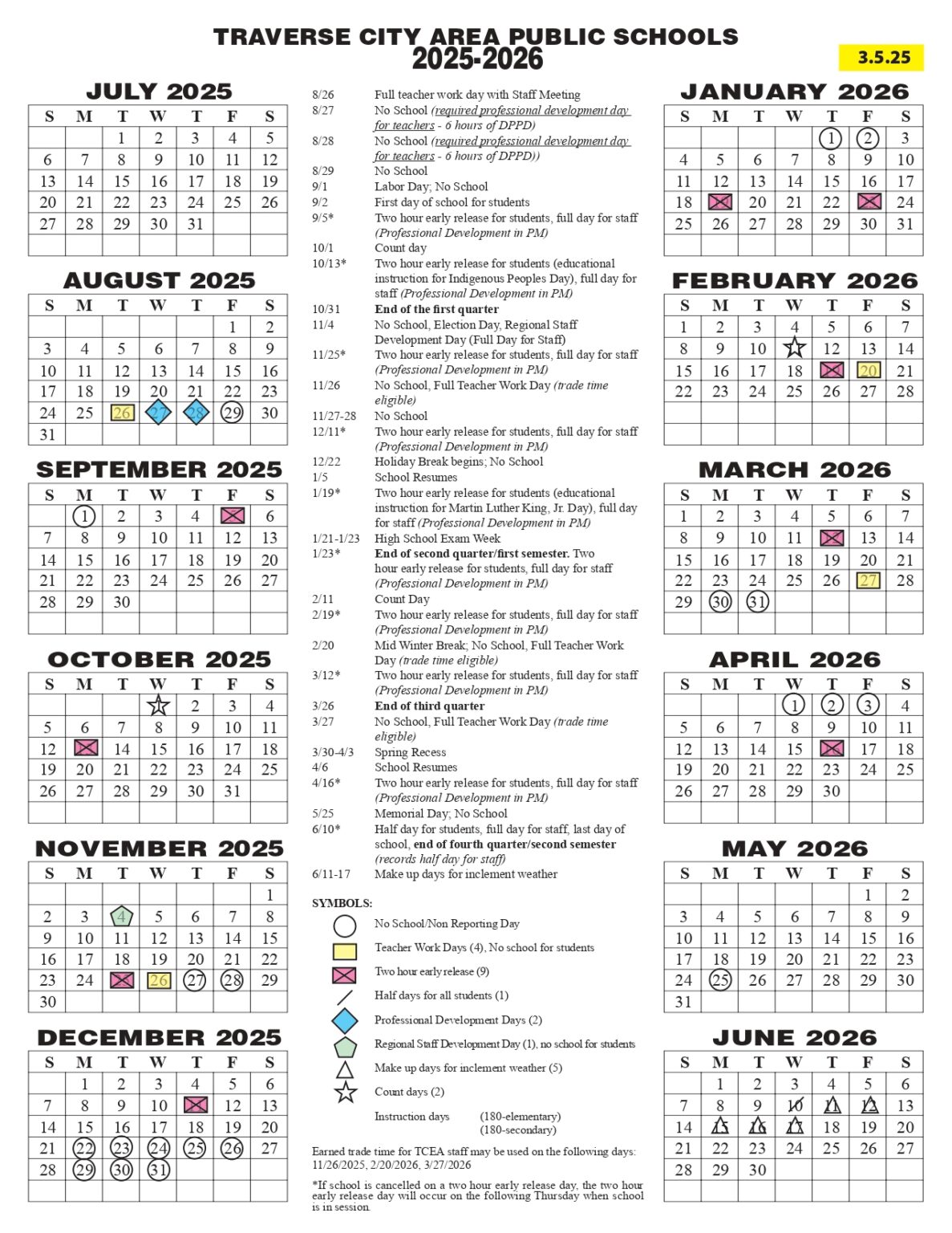 Traverse City Area Public Schools MI Calendar 25 26 Revised pdf EduCounty