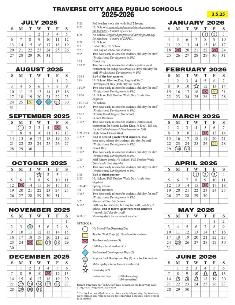 Traverse City Area Public Schools MI Calendar 25 26 Revised pdf EduCounty