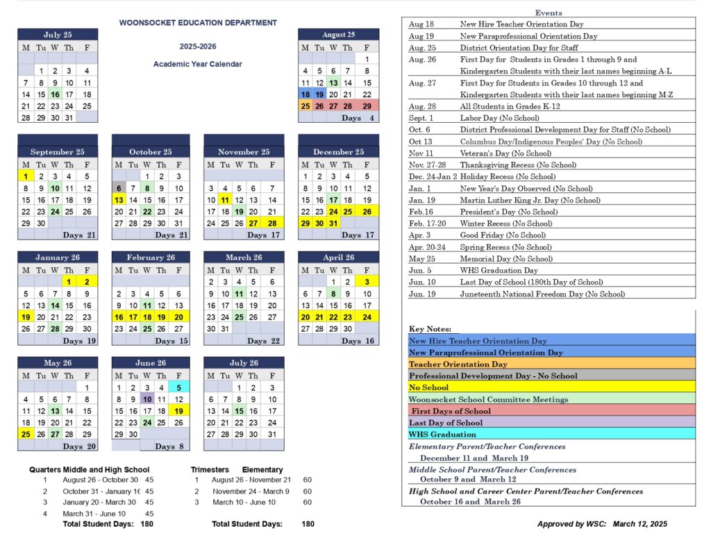 Woonsocket Education Department RI Calendar 25 26 Revised pdf EduCounty