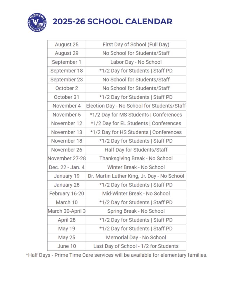 Walled Lake Consolidated Schools MI Calendar 25-26 - EduCounty