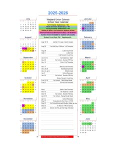 Wayland Union Schools calendar