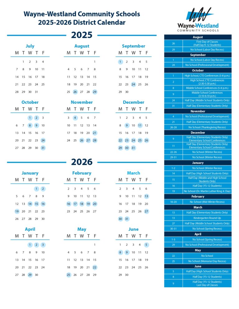 WWCS Wayne Westland Calendar 25 26 Revised pdf EduCounty
