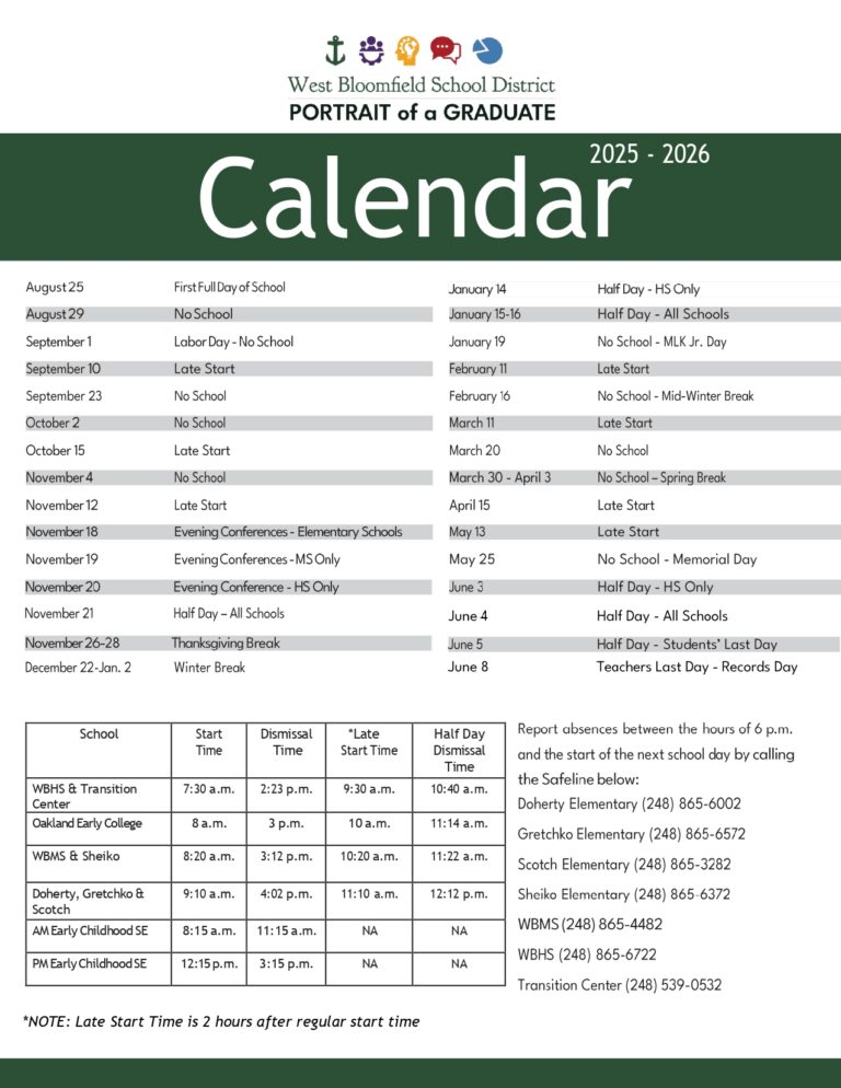 West Bloomfield School District MI Calendar 25 26 Revised pdf EduCounty West Bloomfield School District MI Calendar 25 26 Revised pdf EduCounty