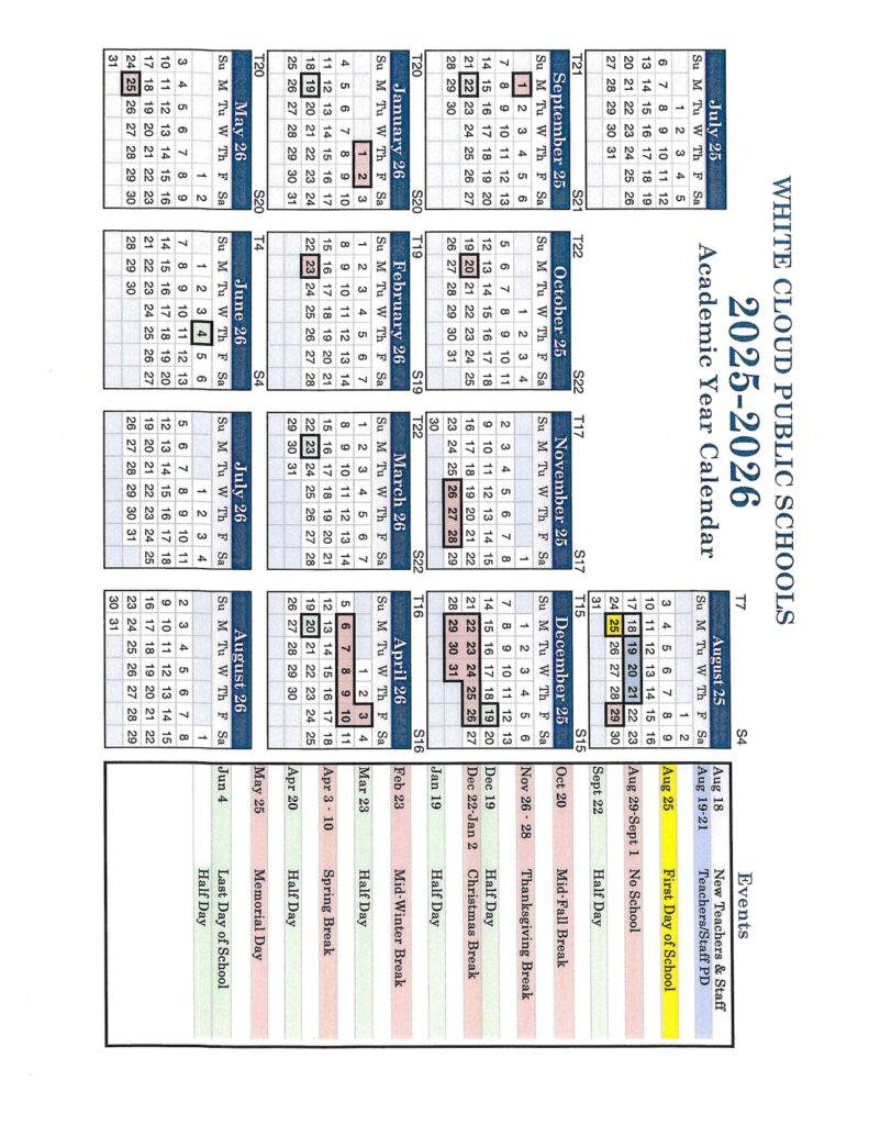 White Cloud Public Schools calendar