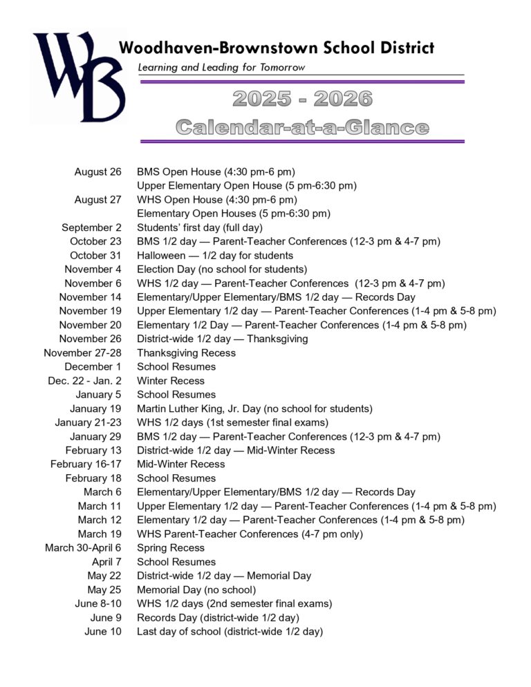 Woodhaven Brownstown School Calendar 25 26 Revised pdf EduCounty