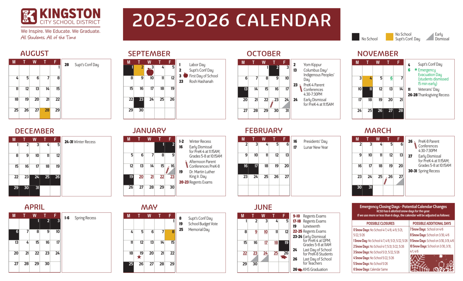 Kingston City School District Calendar NY Revised pdf - EduCounty