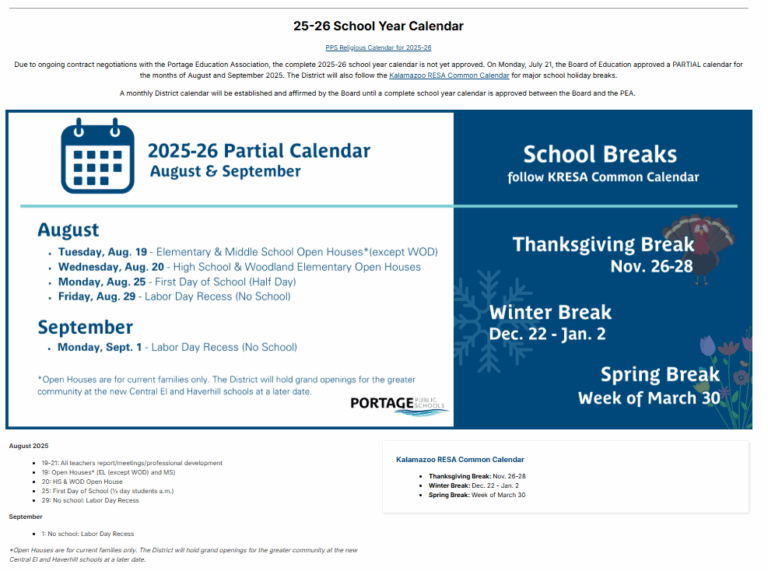 Portage Schools Calendar Portage Public Schools Mi Calendar 25-26 Revised [pdf]