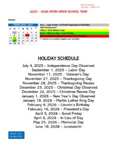 Arvin Union School District calendar