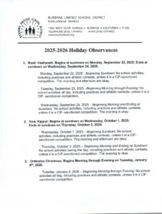 Burbank Unified School District calendar ca