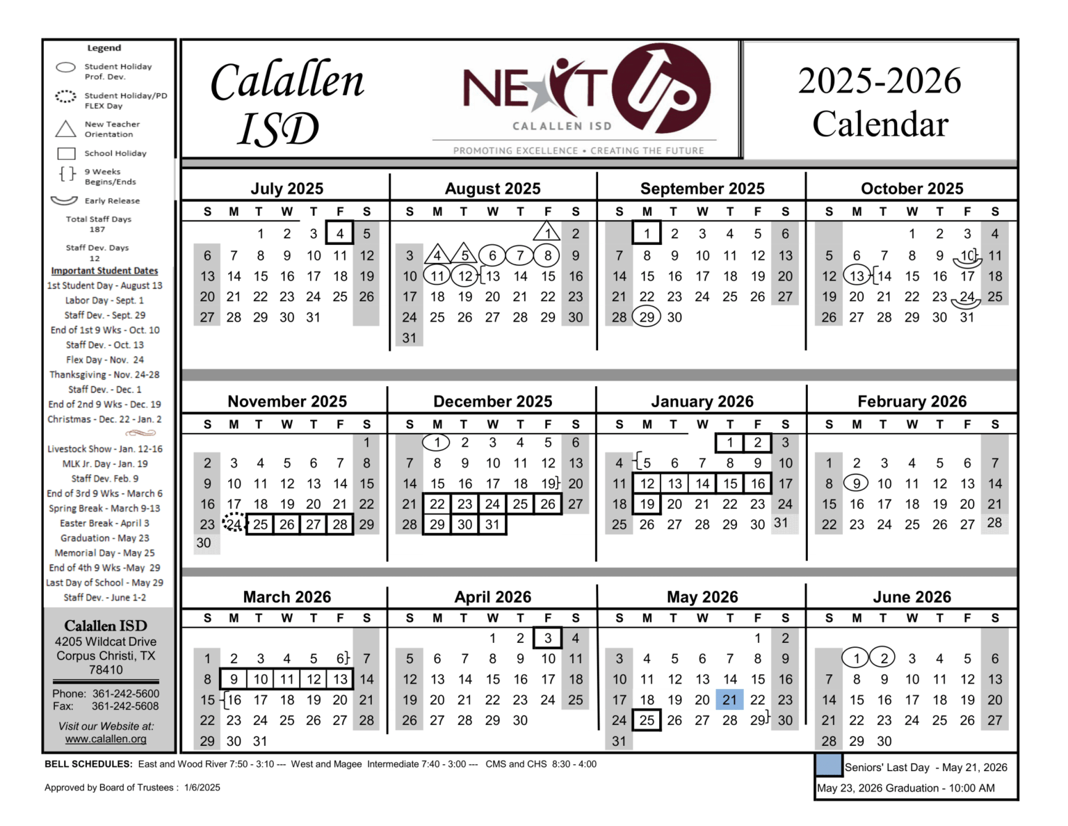Calallen ISD School Calendar 25 26 Revised pdf EduCounty