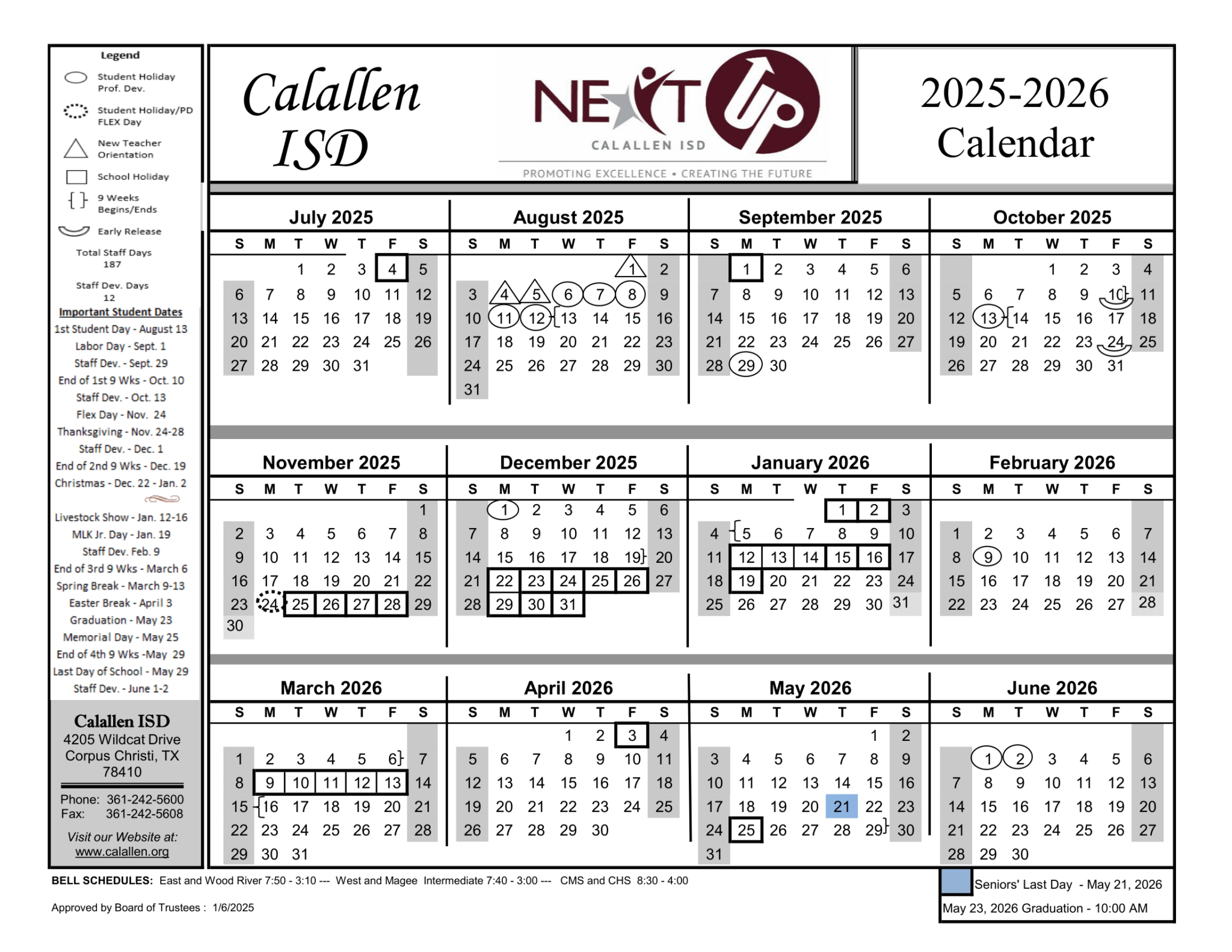 Calallen ISD School Calendar 25 26 Revised pdf EduCounty