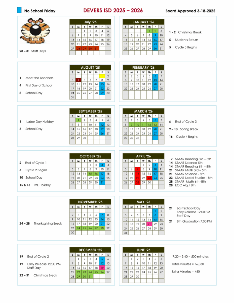 Devers ISD school calendar