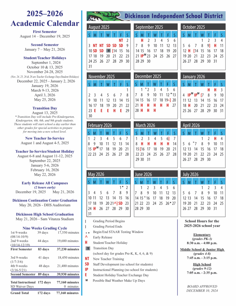 Dickinson Independent School District isd calendar