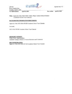 Golden Plains Unified School District calendar