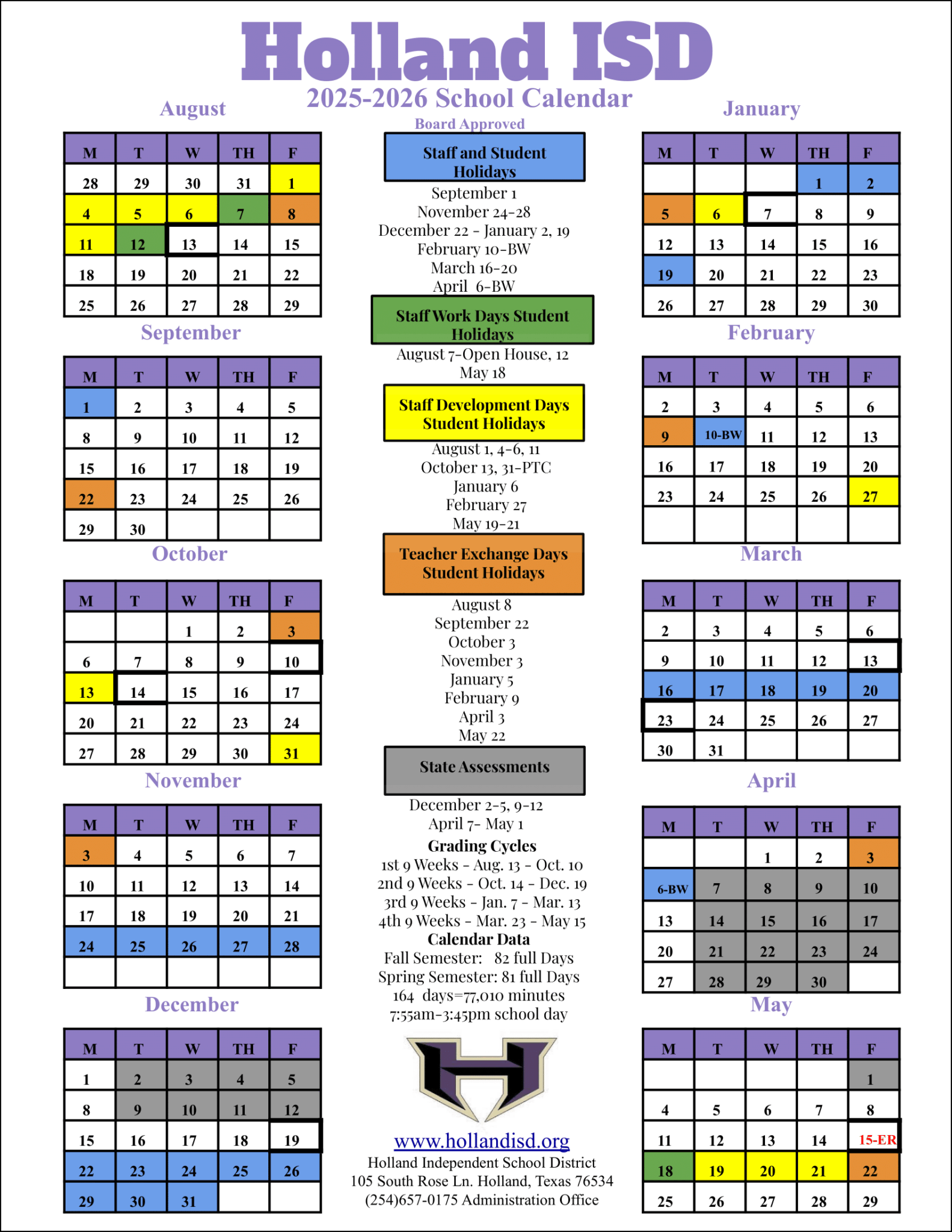 Holland ISD School calendar 25 26 Revised pdf EduCounty