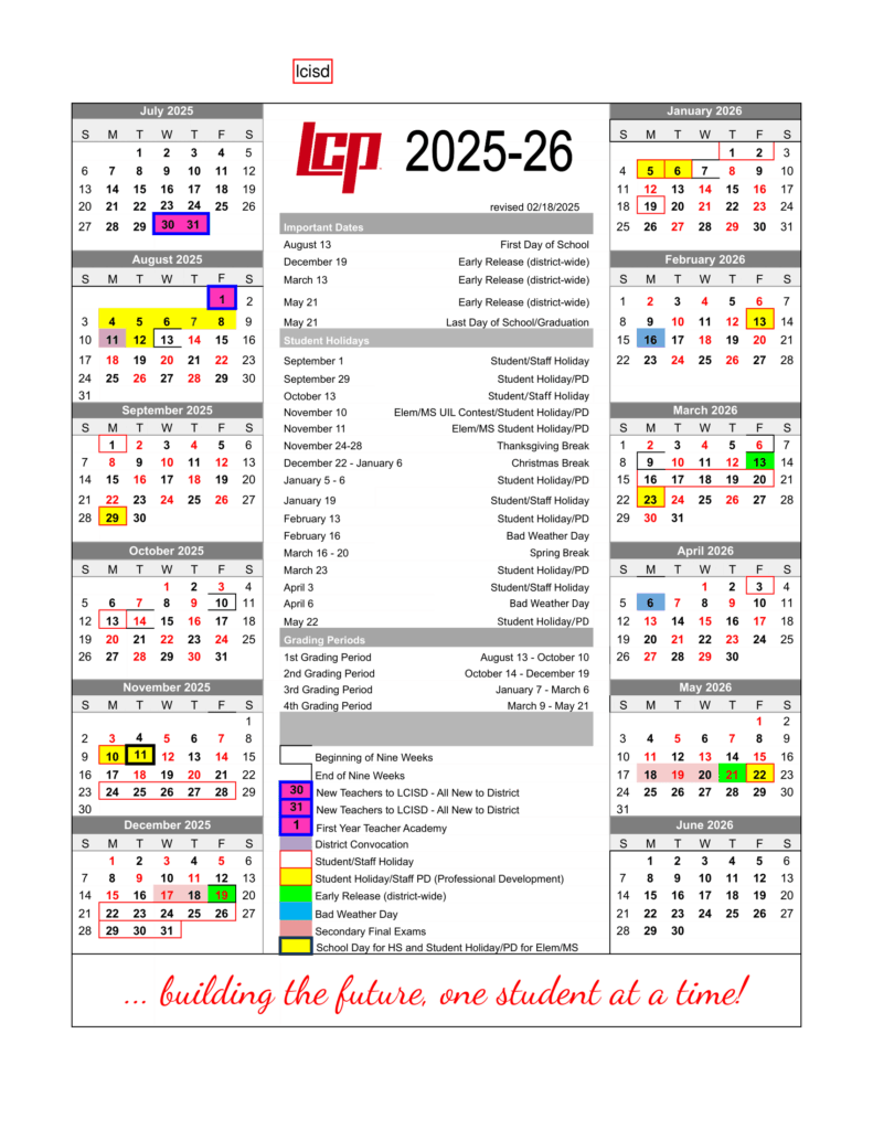 Lubbock-Cooper ISD calendar