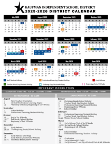 KAUFMAN INDEPENDENT SCHOOL DISTRICT 2025-2026 Calendar