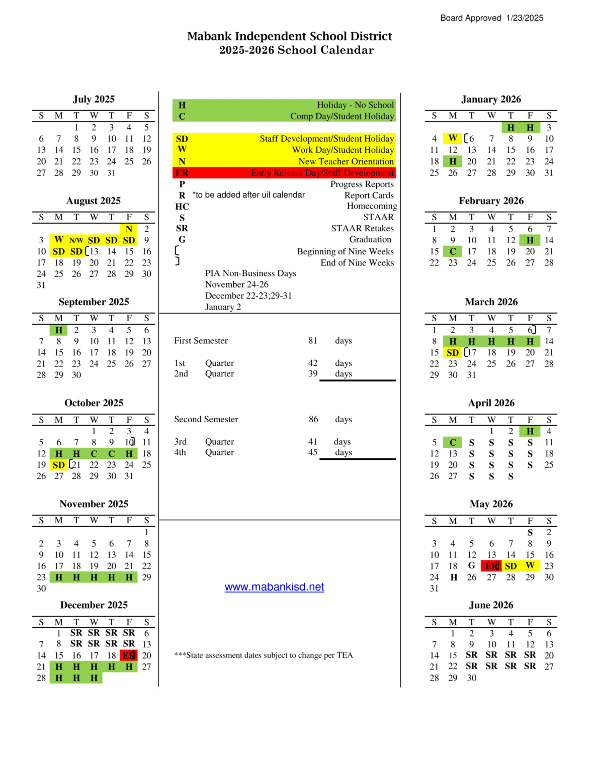 Mabank ISD Calendar tx 25 26 Revised pdf EduCounty