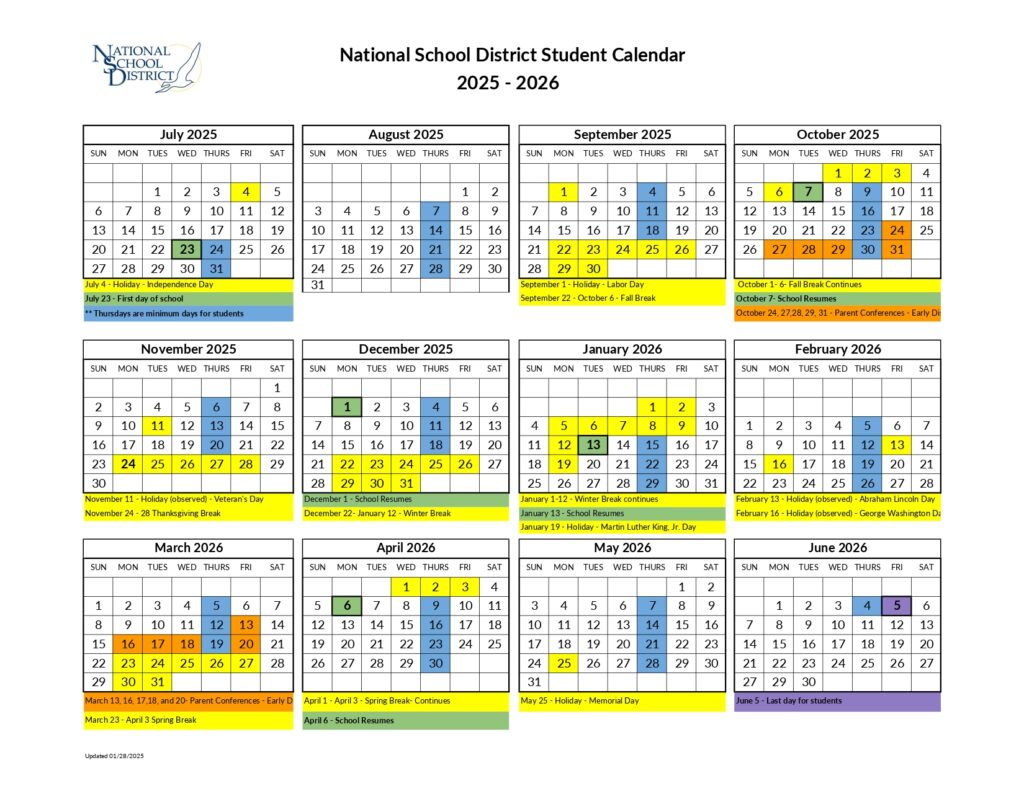 National School District calendar