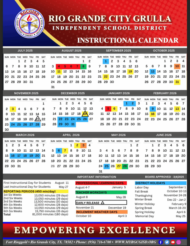 Rio Grande City Grulla calendar