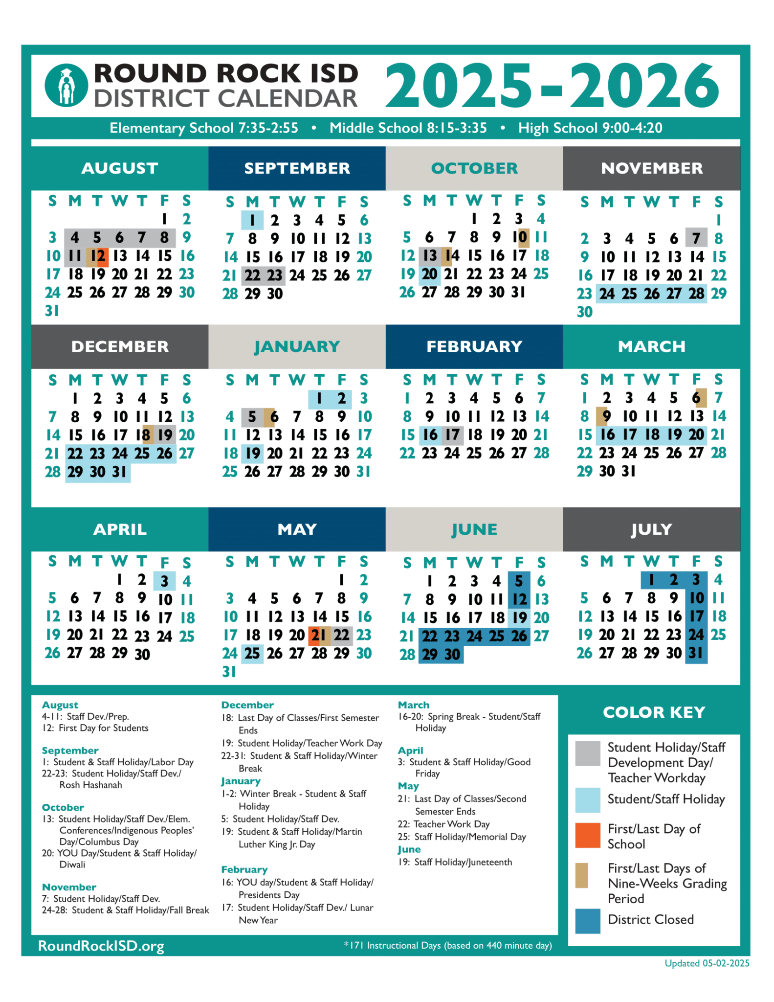 Round Rock ISD School Calendar 25 26 Revised pdf EduCounty
