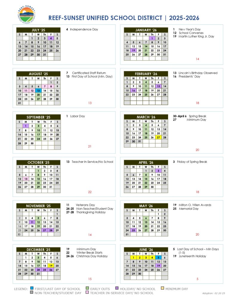 Reef-Sunset Unified School District calendar
