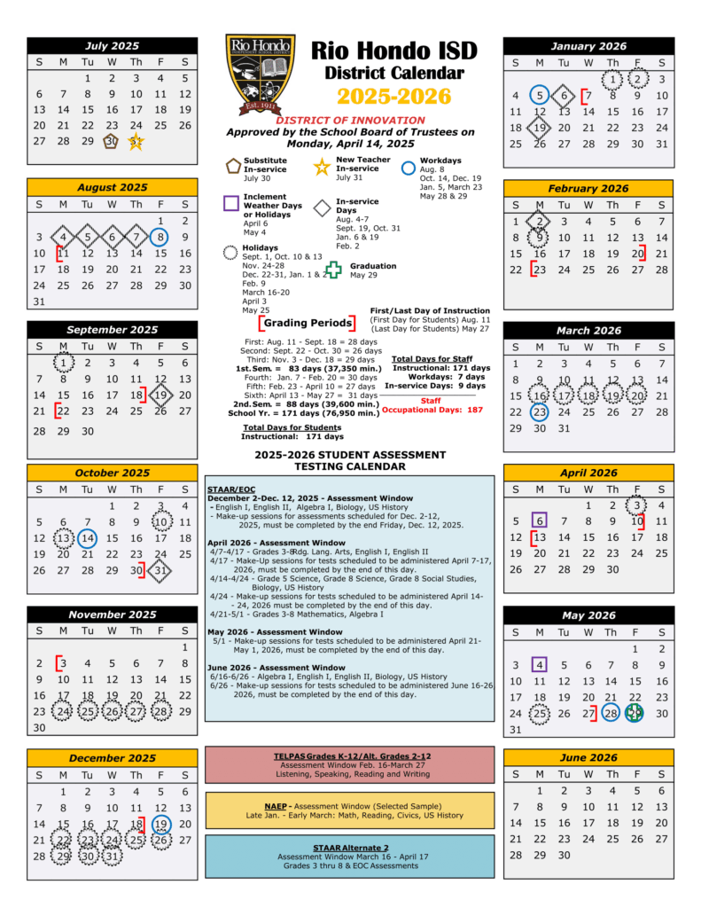 Rio Hondo school calendar