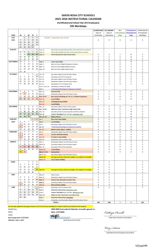 Santa Rosa City Schools calendar