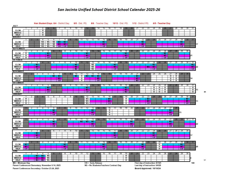 San Jacinto Unified School District calendar