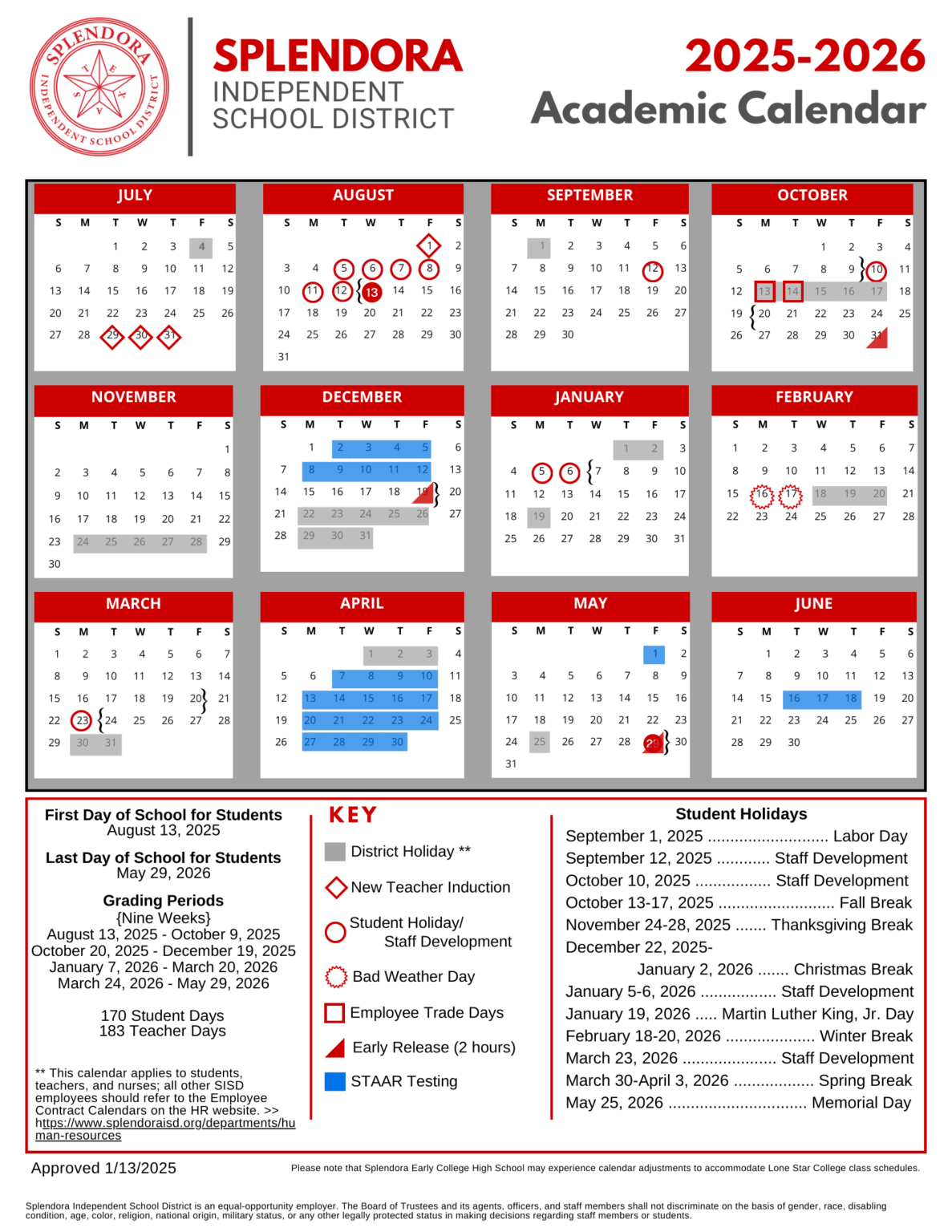 Splendora ISD Calendar 25 26 Revised pdf EduCounty