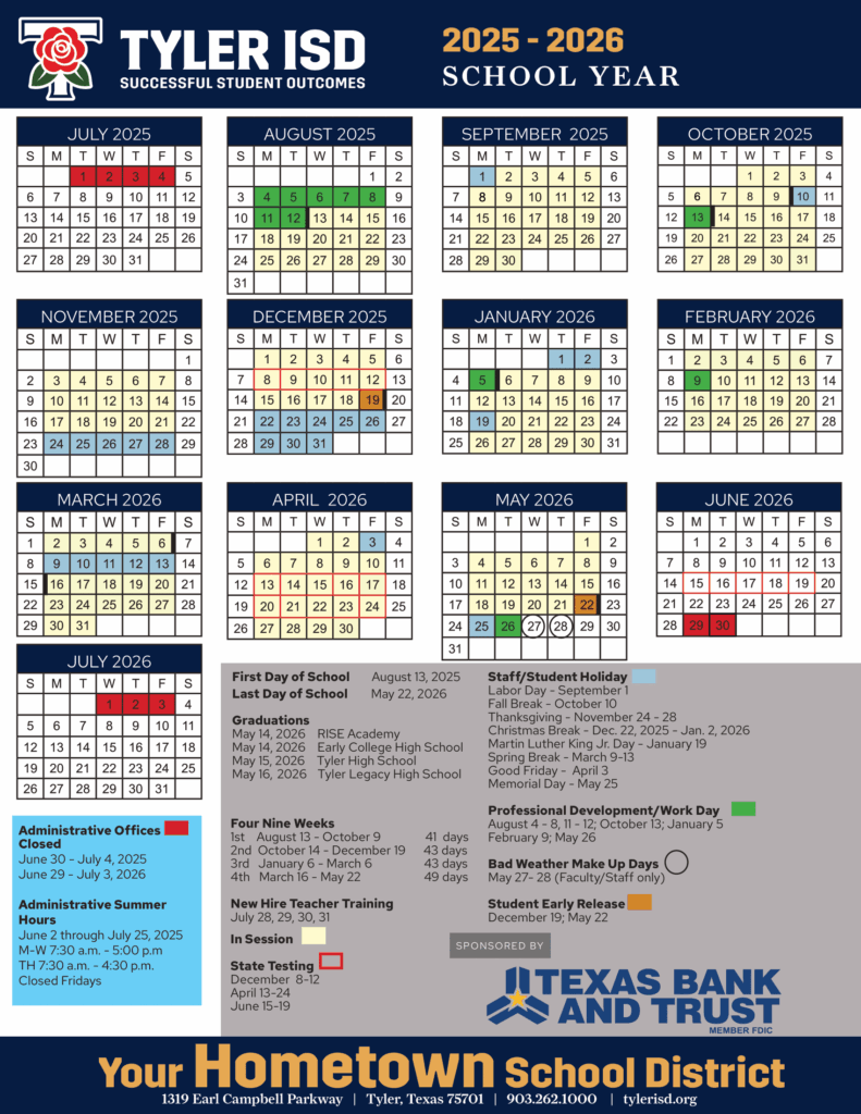 Tyler ISD Calender