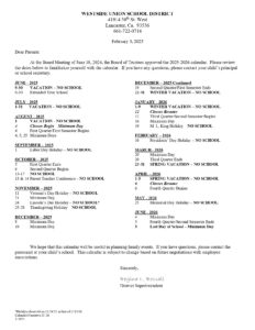 Westside Union School District calendar
