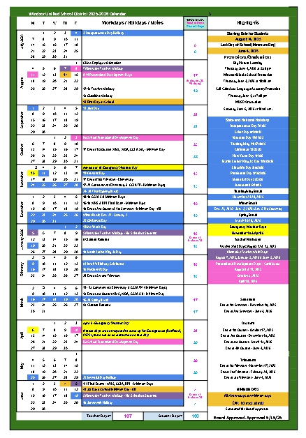Windsor Unified School District ca calendar