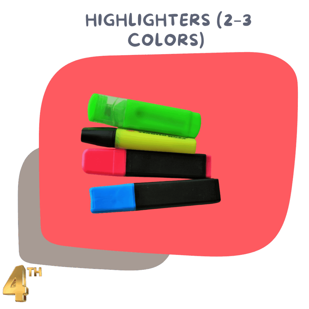 Highlighters (2–3 colors) – Useful for studying and note organization