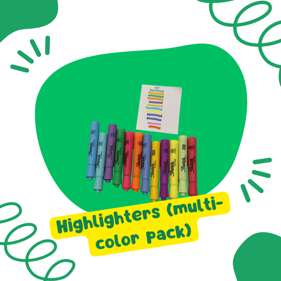 Highlighters (multi-color pack) – To mark lesson plans and key student work