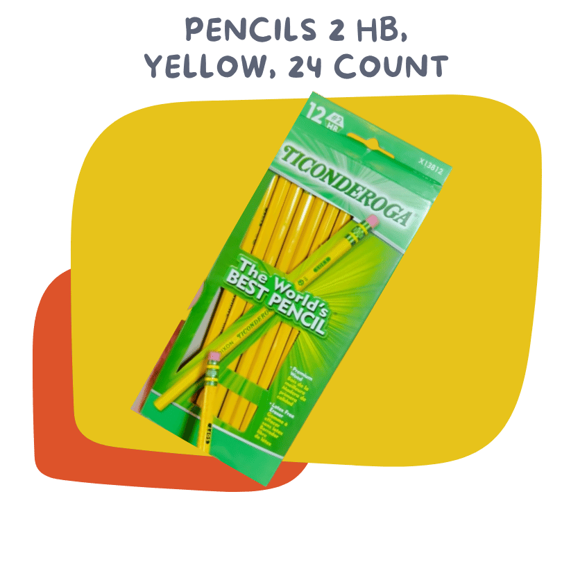 Pencils 2 HB, Yellow 1st Grade School Supply list