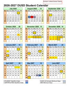 Durham Unified School District Calendar (2026-27) 1