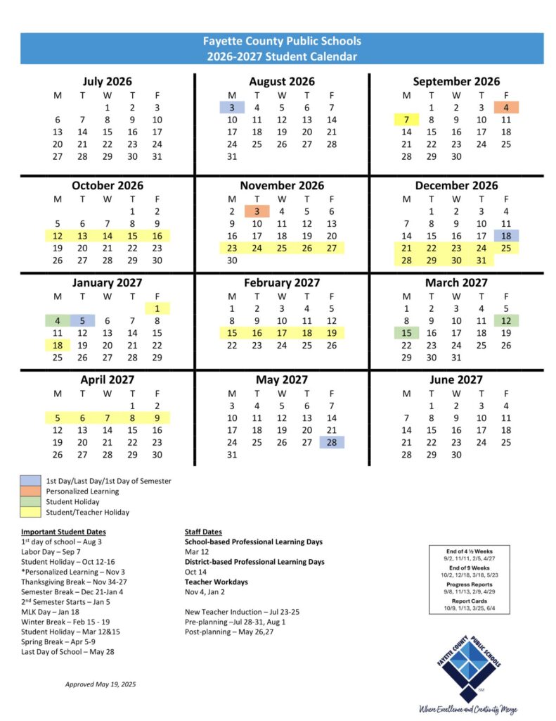 Fayette County Public Schools Calender 2026-27