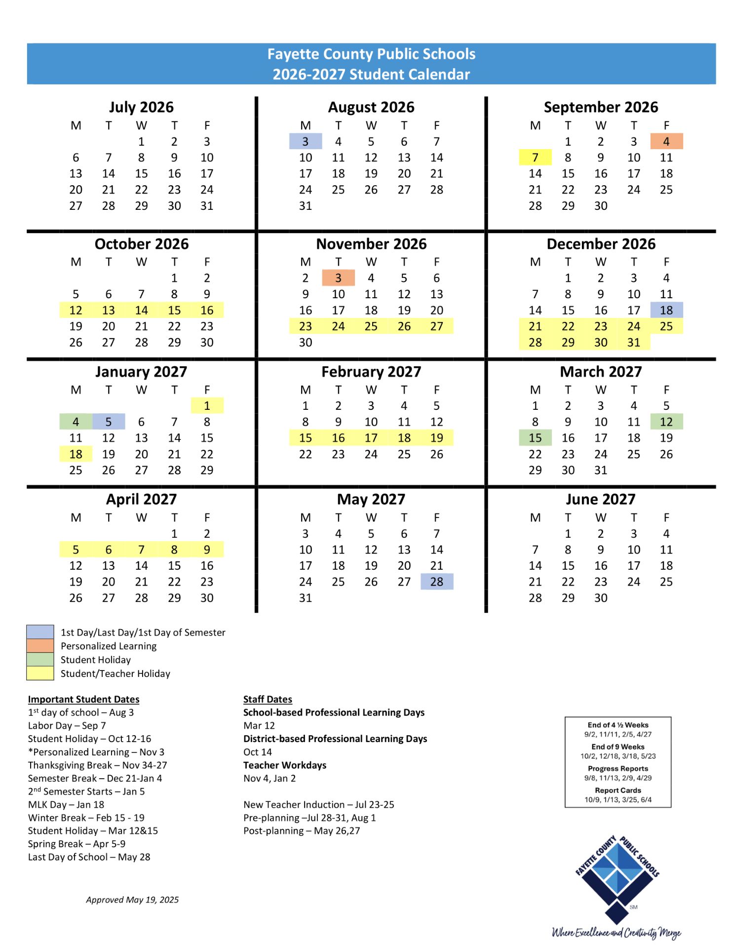 Fayette County Public Schools GA Calendar 26-27 Calendar Revised 