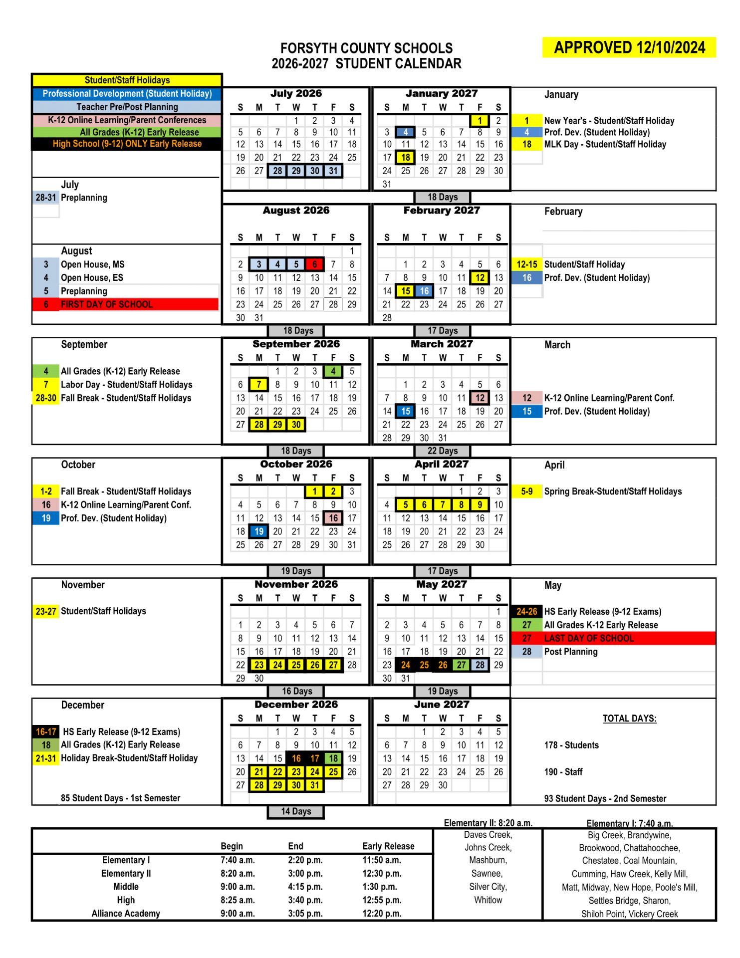 Forsyth County Schools GA Calendar 2026-27 Calendar Revised 